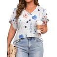 thumbnail image 3 of WellSize Plus Size Blouses for Women V Neck Short Petal Sleeve Tunic Tops Casual Summer Floral Shirts, 3 of 8