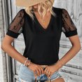 thumbnail image 5 of Pisexur Hauts pour Femmes Blouses en Dentelle à Manches Courtes Col en V Tee Tops Été Décontracté Polyvalent Noir Tops Mode Bureau Robe T-Shirts, 5 of 5