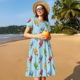 thumbnail image 4 of Gukieu Modern Ice Cream Print Women's Short Sleeve Dress, Elastic Waistband A-line with Pockets Summer Dress, Suitable for Daily Leisure, Work, Vacation, 4 of 6