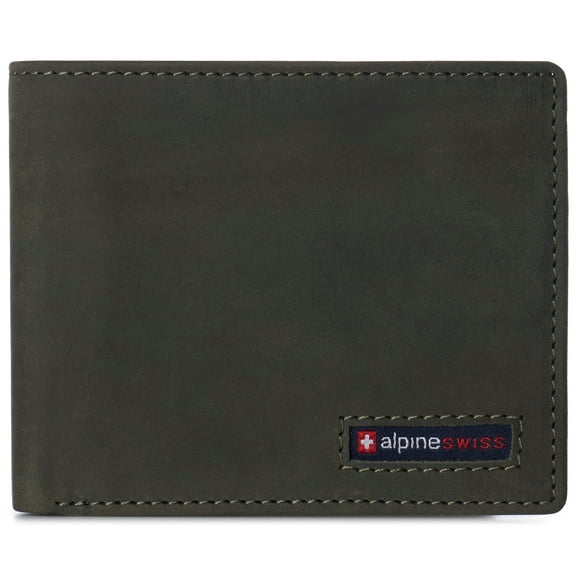 Alpine Swiss Mens Genuine Leather RFID Safe Bifold Wallet Passcase 2 ID Windows