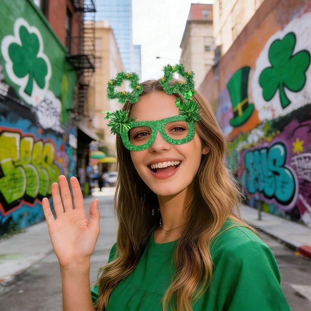 Gafas de Utilería Verdes con Tréboles para El Día de San Patricio. Montura Festiva para Fotos y Celebraciones de Fiestas.