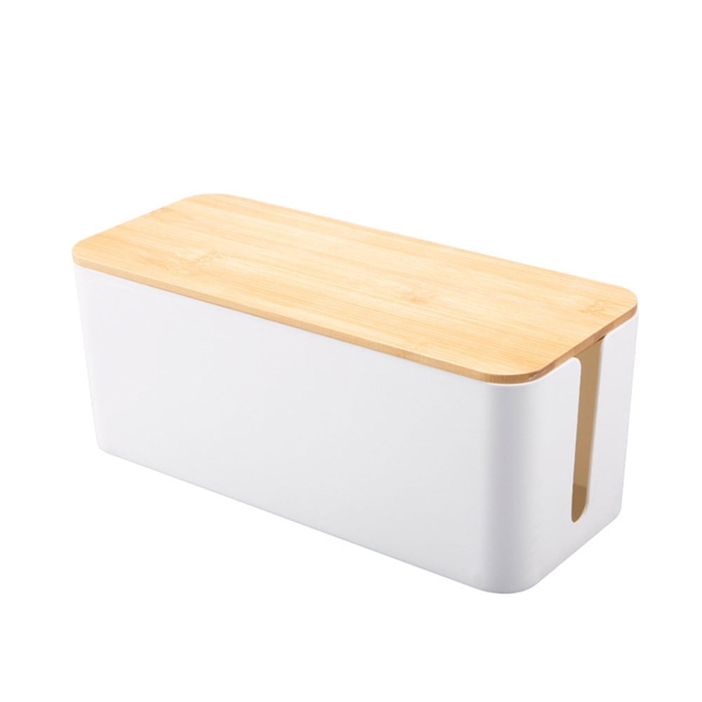 Cable Boxes,Large Cable Organiser Box with Wooden Lid for Cables Management Box