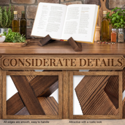 Rustic Brown Wooden Cookbook Stand, Farmhouse Recipe Book Holder for Kitchen Counter, MultiPurpose Solid Wood Tablet & Sheet Music Display Stand