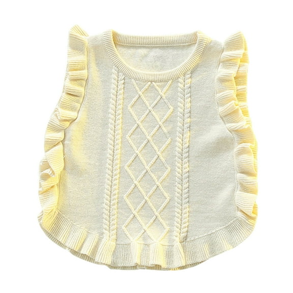 Coerni Toddler Girls Sweater Vest Pullover Crewneck Sleeveless V-Neck Ruffle Knitwear Tank Tops Fall Winter Clothes