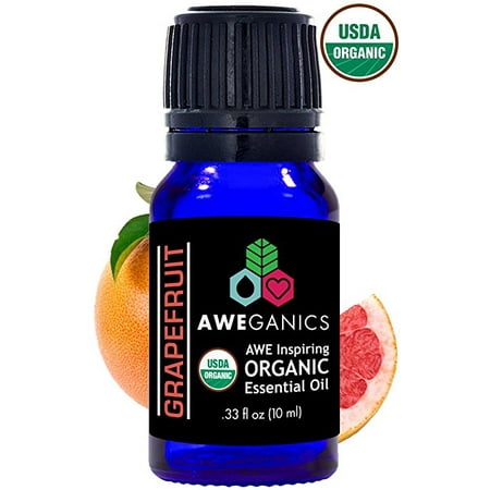Aweganics Pure Grapefruit Oil USDA Organic Essential Oils, 100% Pure Natural Premium Therapeutic Grade, Best Aromatherapy Scented-Oils for Diffuser, Home, Office, Women, Men - 10 ML - MSRP