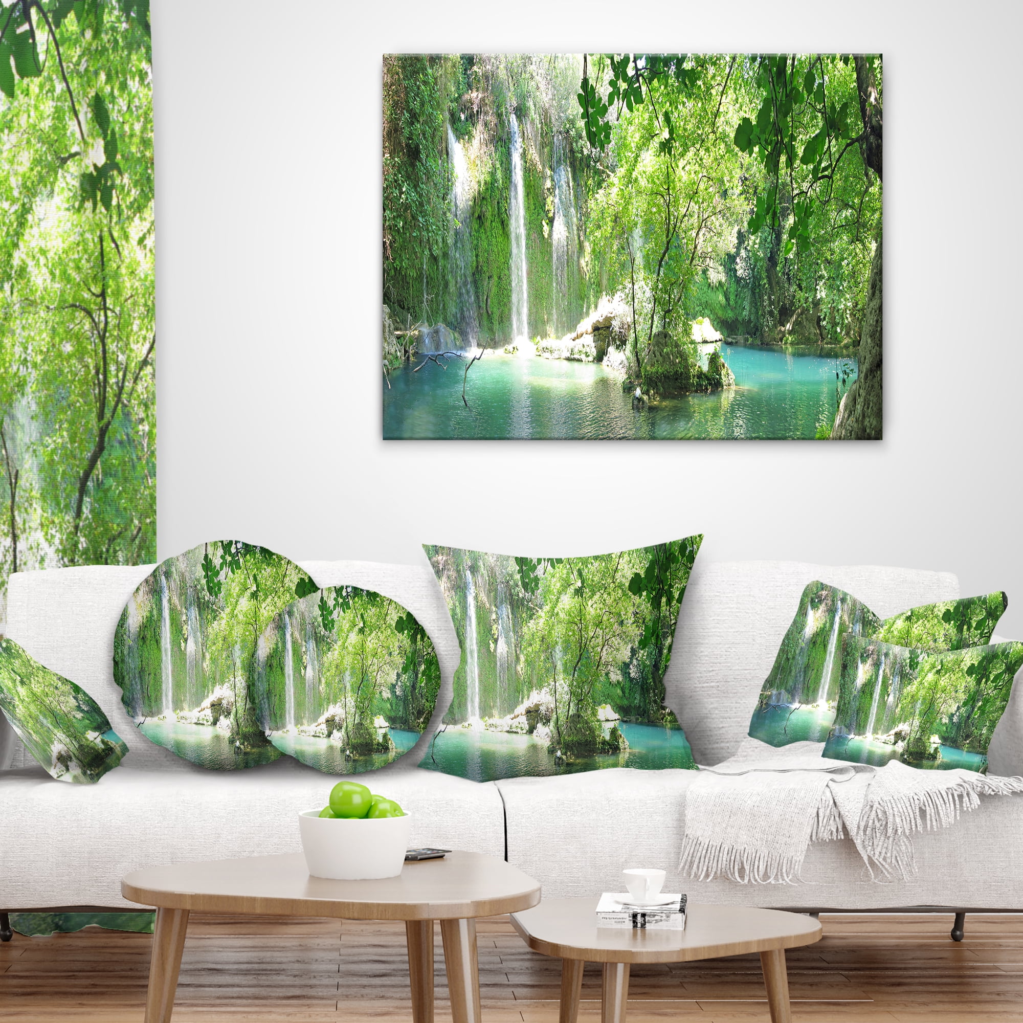 Designart Kursunlu Waterfalls Antalya - Landscape Photography Throw Pillow - 12x20