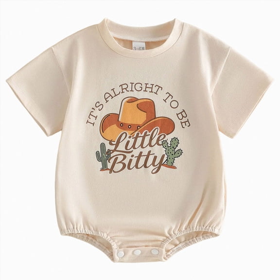 Sopiago Newborn Baby Short Sleeve Western Romper Birthday Outfits Summer Casual Round Neck Cowboy Hat Print Bodysuit, Size 3-6 Months