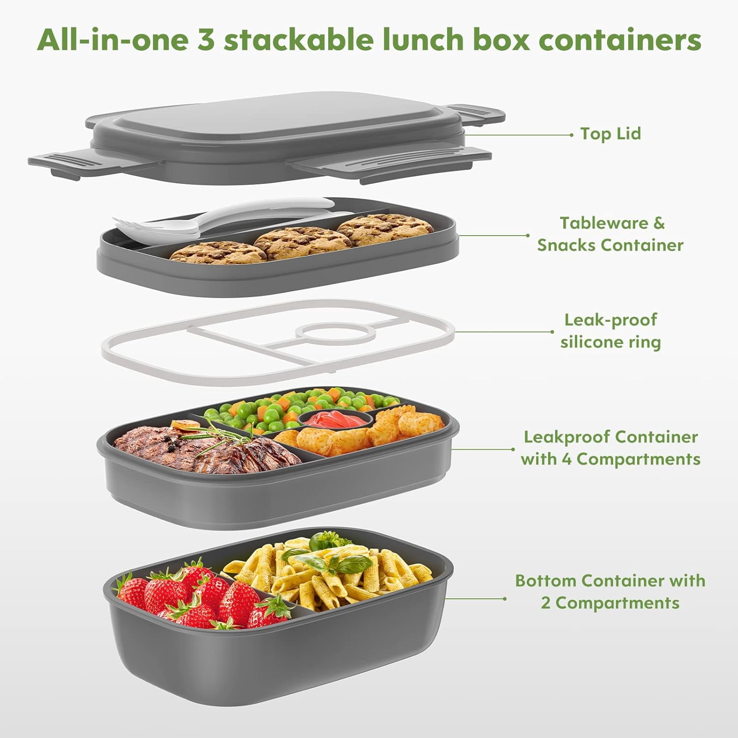 Ahot Adult Lunch Box Bento Lunch Containers for Adults, Modern Minimalist Design Bento Box with Utensil Set, Leak-Proof Lunchbox for Dining Out, Work, Picnic