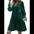 thumbnail image 1 of Vestido Babydoll Elegante de Terciopelo para Mujer, de Larga, Informal, con Escote en V, Corte A, Fluido, Formal, para Fiesta de Boda. Verde Oscuro XL, 1 of 10