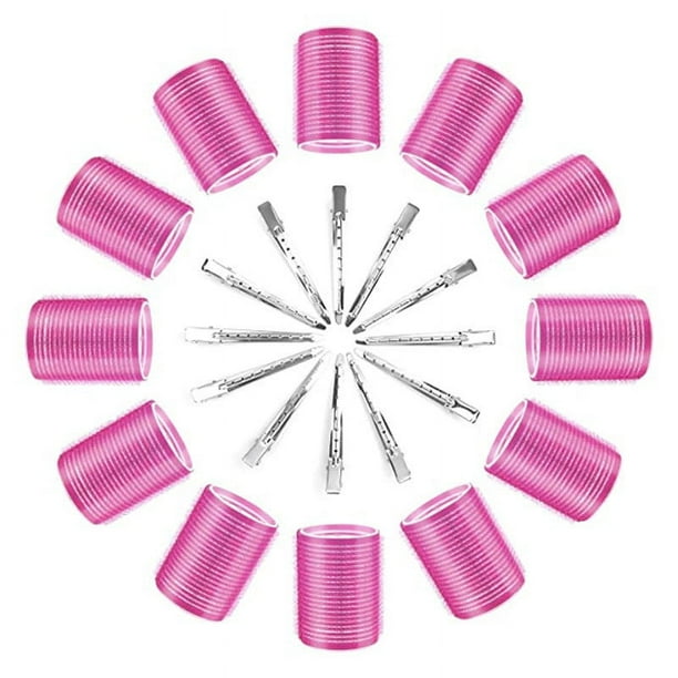 Rulos para el cabello, 12 rulos grandes para el cabello, rulos de agarre automático con 12 clips de pico de pato de acero inoxidable para volumen de flequillo largo, mediano, corto, grueso y