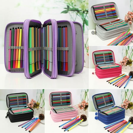 Zippo Leather Pouch - 7.7'' x 4.7'' x 2.9'' Drawing Sketching Women's Handbags Pen Zipper Makeup Storage Leather Wallet Pouch Purse pencilcase Cases Holder Bags For 72pcs Pencils