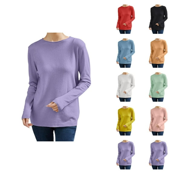 Womens Tops Casual Pullover Hoodie Knit Sweaters Cropped Y2K Trendy Fall School Outfit Sweater Loose Fit Ribbed Long Sleeve Top Soft Comfortable Round Neck Basic Tunic Blouse For Winter