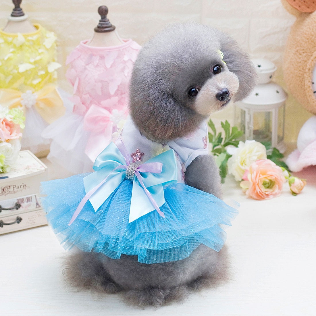 PLUS PO Puppy Dress Dog Dresses Dogs Clothes Bling Dog Dress Skirt For Small Dog Wedding Dresses For Dog Puppy Clothes Cat Clothes Summer Dog Clothes blue,xs