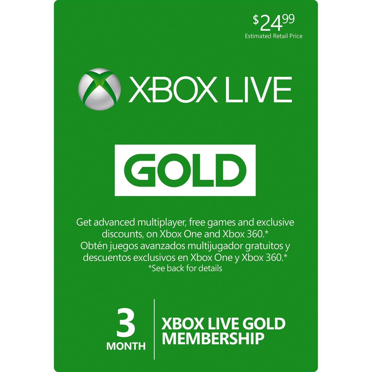 3 Month Microsoft Xbox One Xbox 360 Live Gold Membership Card