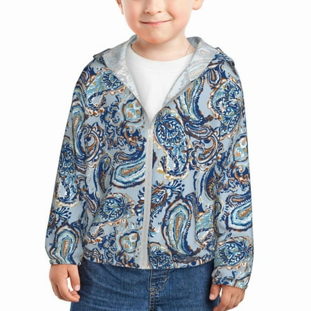 

Qekee Paisley Floral Branches Print UPF 50+ Kids Sun-Protective Hooded Long Sleeve Rash Guard for Fishing Water Beach Sports -3 Years