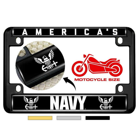 [Officially Licensed Product] - Motorcycle Metal License Plate Frame with America's Navy Design - Black, b/w