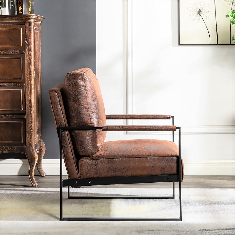 US Pride Furniture Hosam 25.4" PU/Microfiber Upholstery Metal Arms Chair Brown