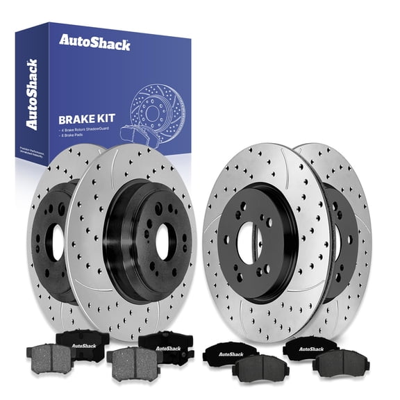 AutoShack Front Vented & Rear Solid Drilled & Slotted E-Coated Brake Rotors   Premium Ceramic Pads 12-PC Brake Kit Replacement for 2010-2011 Honda Accord Crosstour 2012 Honda Crosstour ShadowGuard