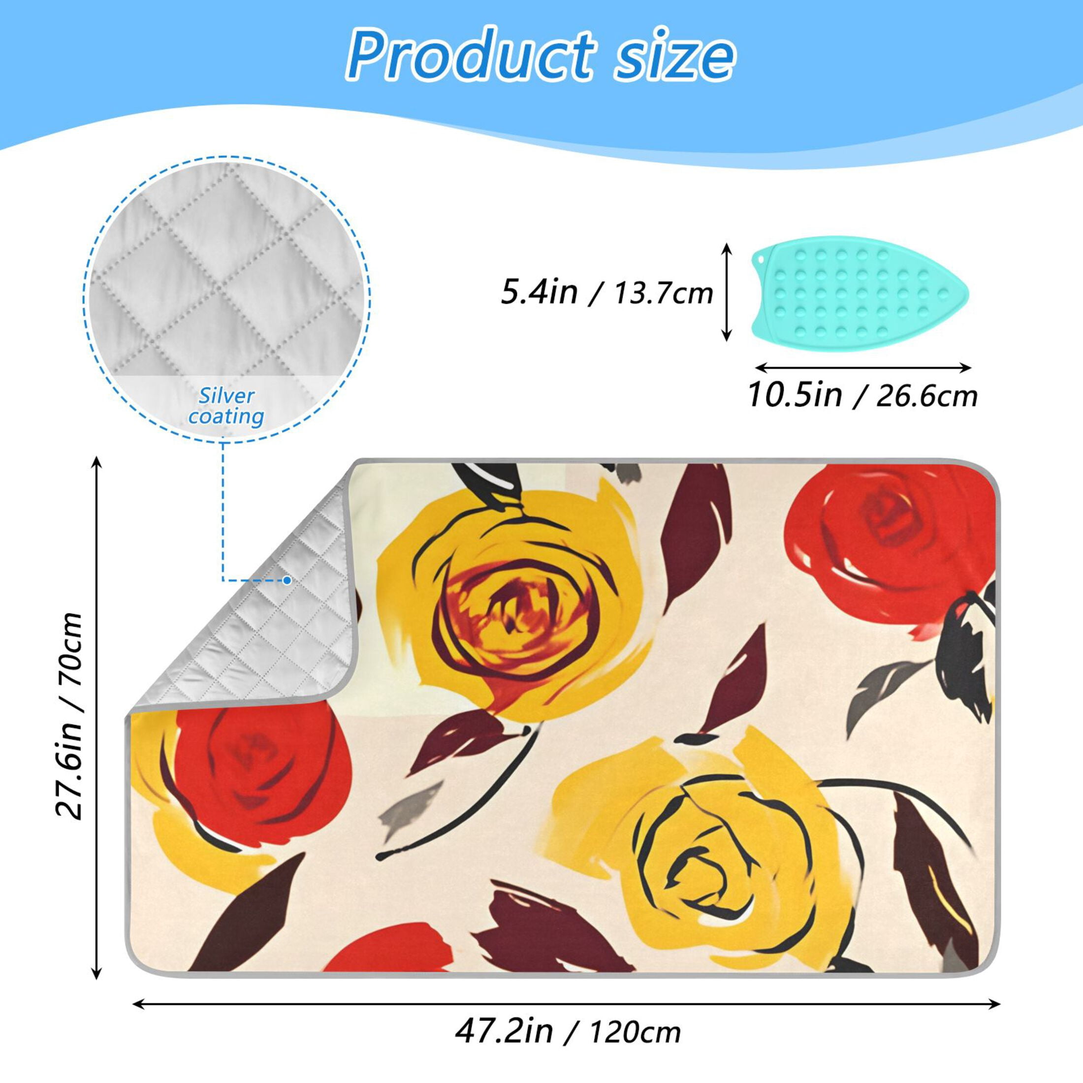 Rose Simple Strokes Leaves Flowers Ironing Mat Blanket Portable Travel Ironing Pad Heat Resistant Pad 47.2" x 27.6”