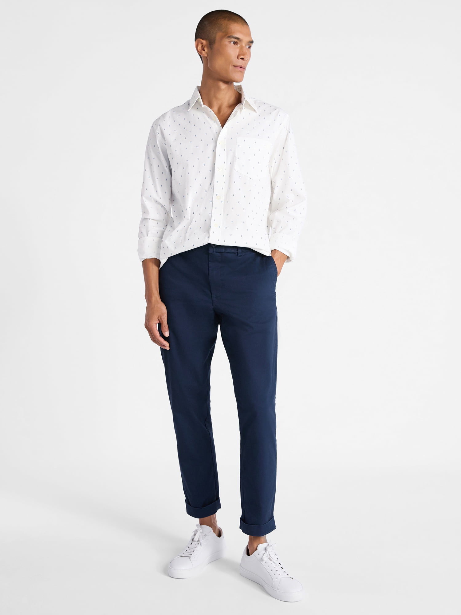 Free Assembly Men's Button Front Poplin Oxford Shirt with Long Sleeves, Sizes XS-3XL