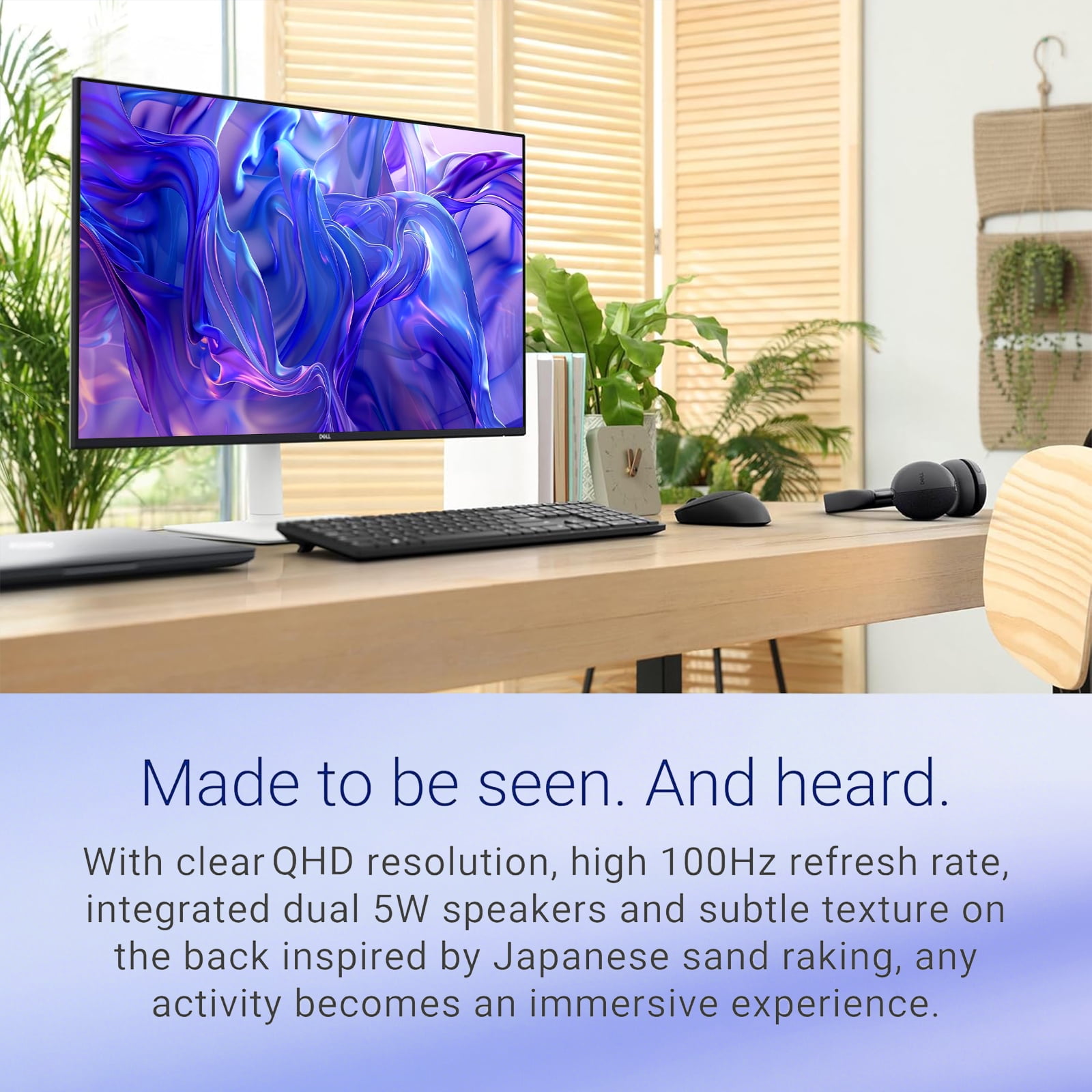 Dell 27-inch QHD (2560 x 1440) 100Hz IPS Monitor with TÜV Eye Comfort, AMD FreeSync, Dual 5W Speakers, Height/Tilt/Swivel/Pivot Stand, HDMI/DisplayPort, Ash White