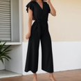 thumbnail image 2 of SRZYMJ Women's Wide Leg Jumpsuit Stylish Women's V Neck Belted Waist Long Romper Casual Outfit For Spring Summer Fall Season, 2 of 4