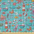 thumbnail image 2 of Ambesonne Octopus Ship Fabric by the Yard Microfiber, Sea Cartoon, 5 Yards, Sea Blue and Multicolor, 2 of 4