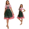 thumbnail image 4 of Sakmal Summer Dresses for Women Square Neckline Green Mid-Length Cosplay Short Sleeve Patchwork Colorblock Ruffle A-Line Dress, 4 of 5