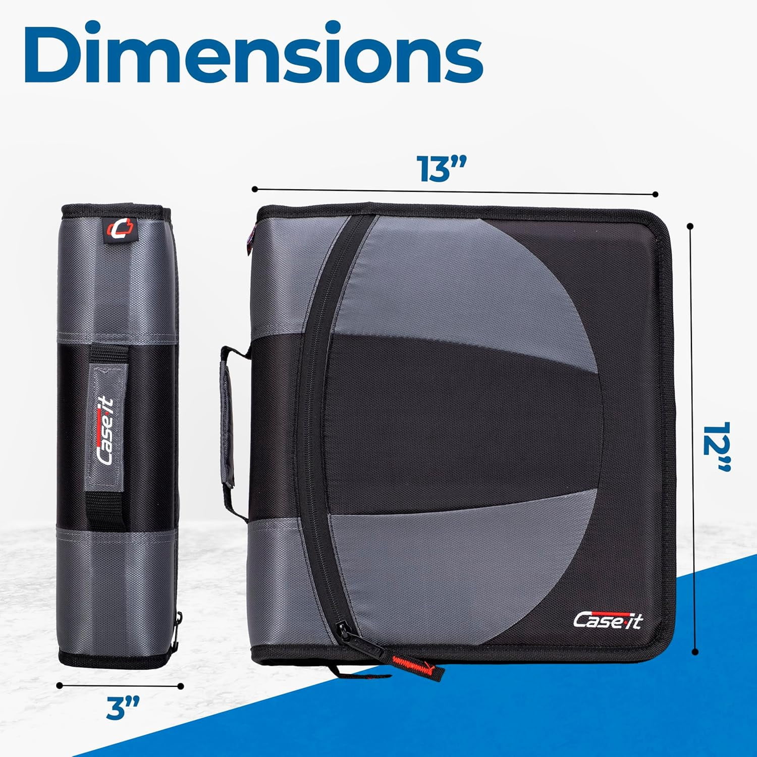 Case-it The Dual 2-in-1 Zipper Binder - Two 1.5 Inch D-Rings - Includes Pencil Pouch - Multiple Pockets - 600 Sheet Capacity - Comes with Shoulder Strap - Jet Black Dual-101