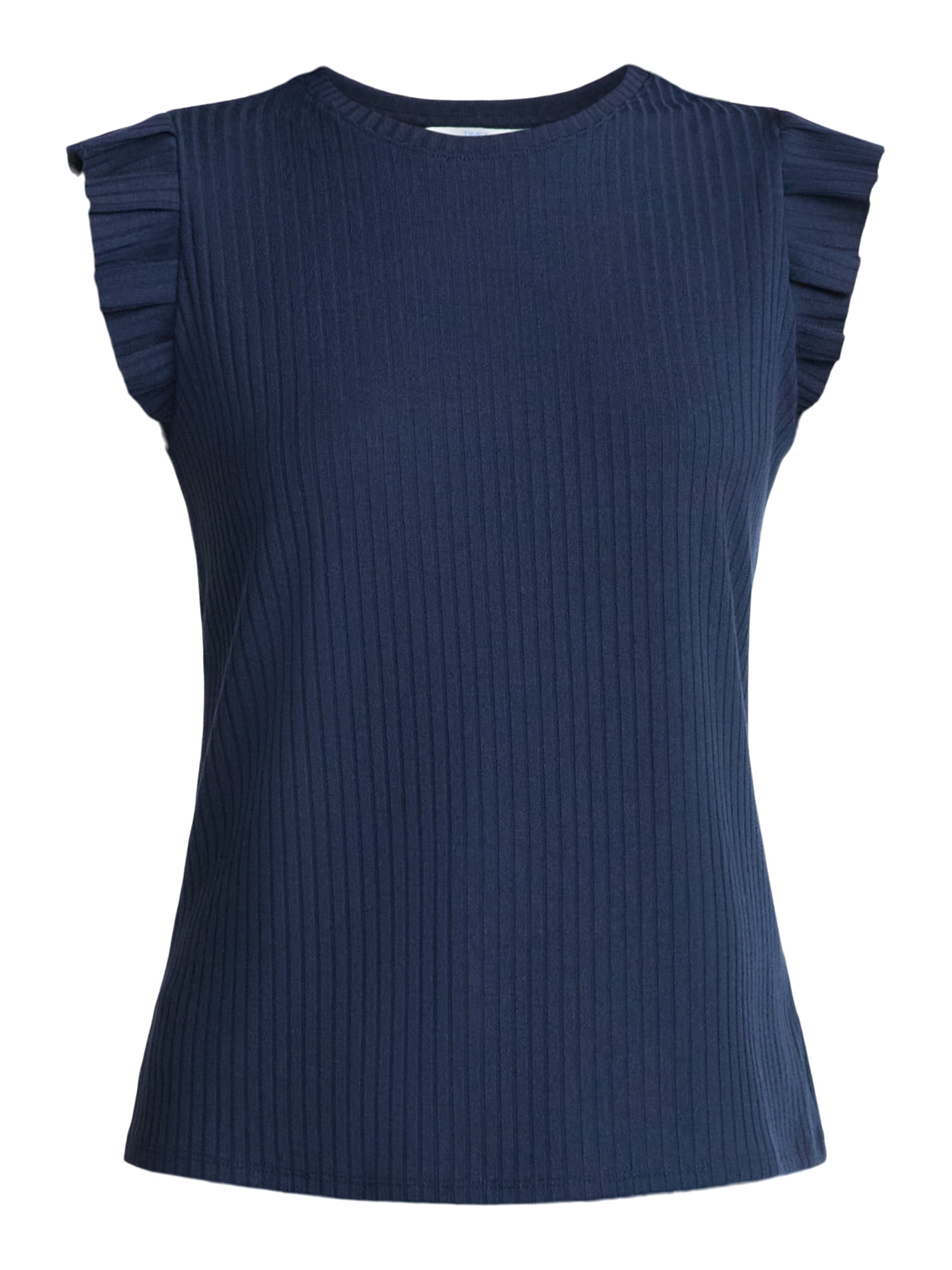 Time and Tru Women's Rib Ruffle Sleeve Top, Sizes XS-XXXL