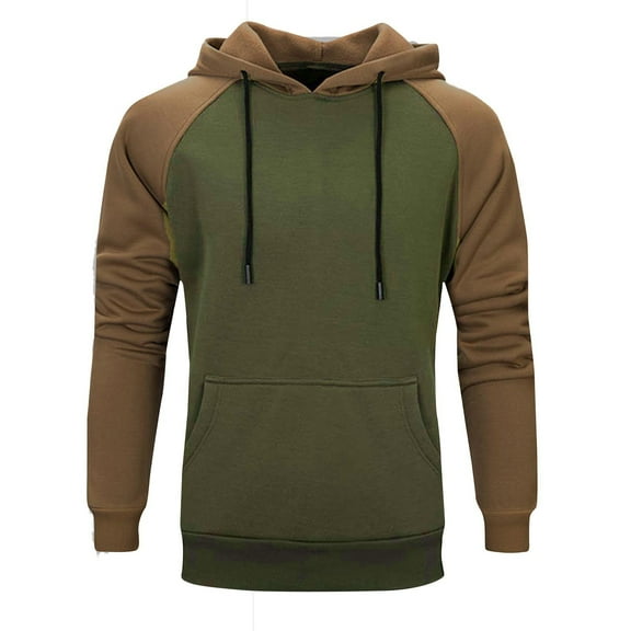 CQONEPT Sweatshirts for Mens Crewneck Drawstring Hoodies Color Block Fleece Pullover Hooded with Pocket Green XL