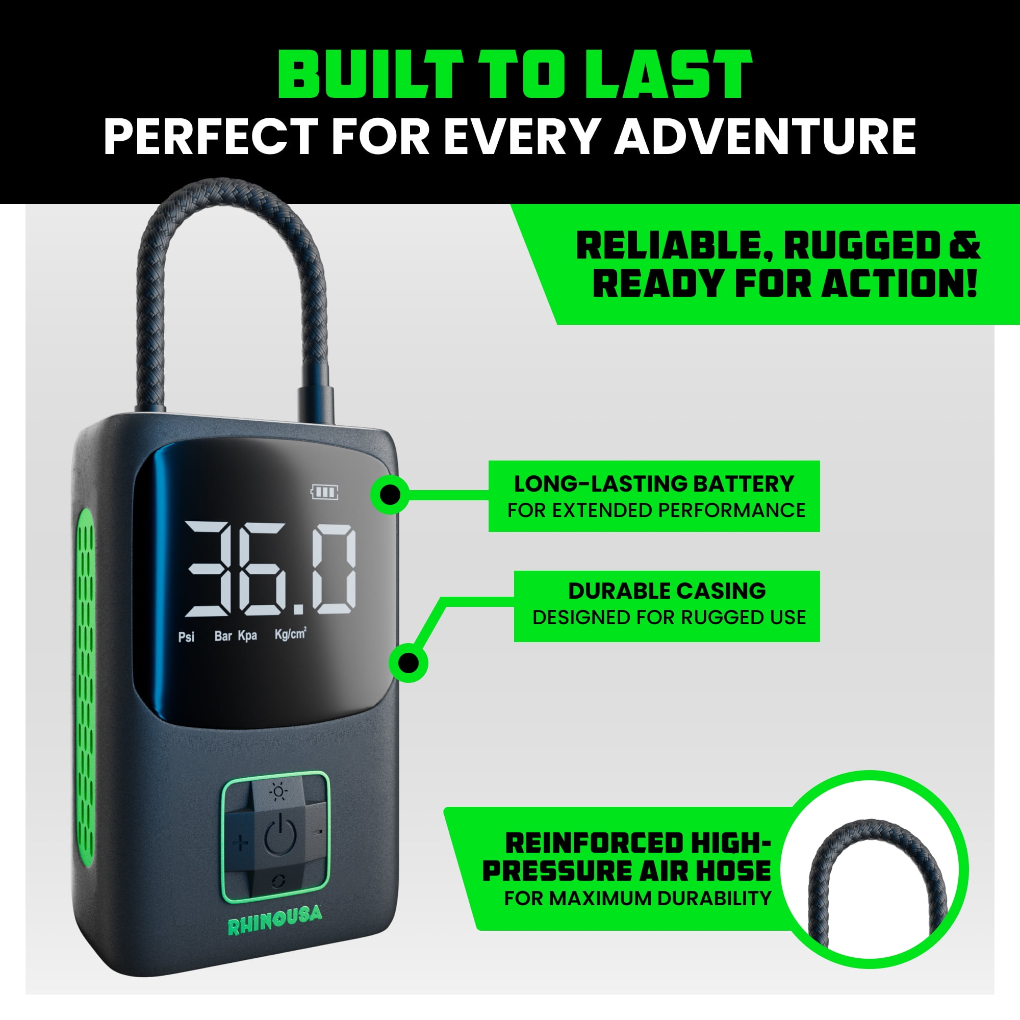 Rhino USA 150 PSI Tire Inflator Portable Air Compressor Upgraded Air Pump with Digital Pressure Gauge