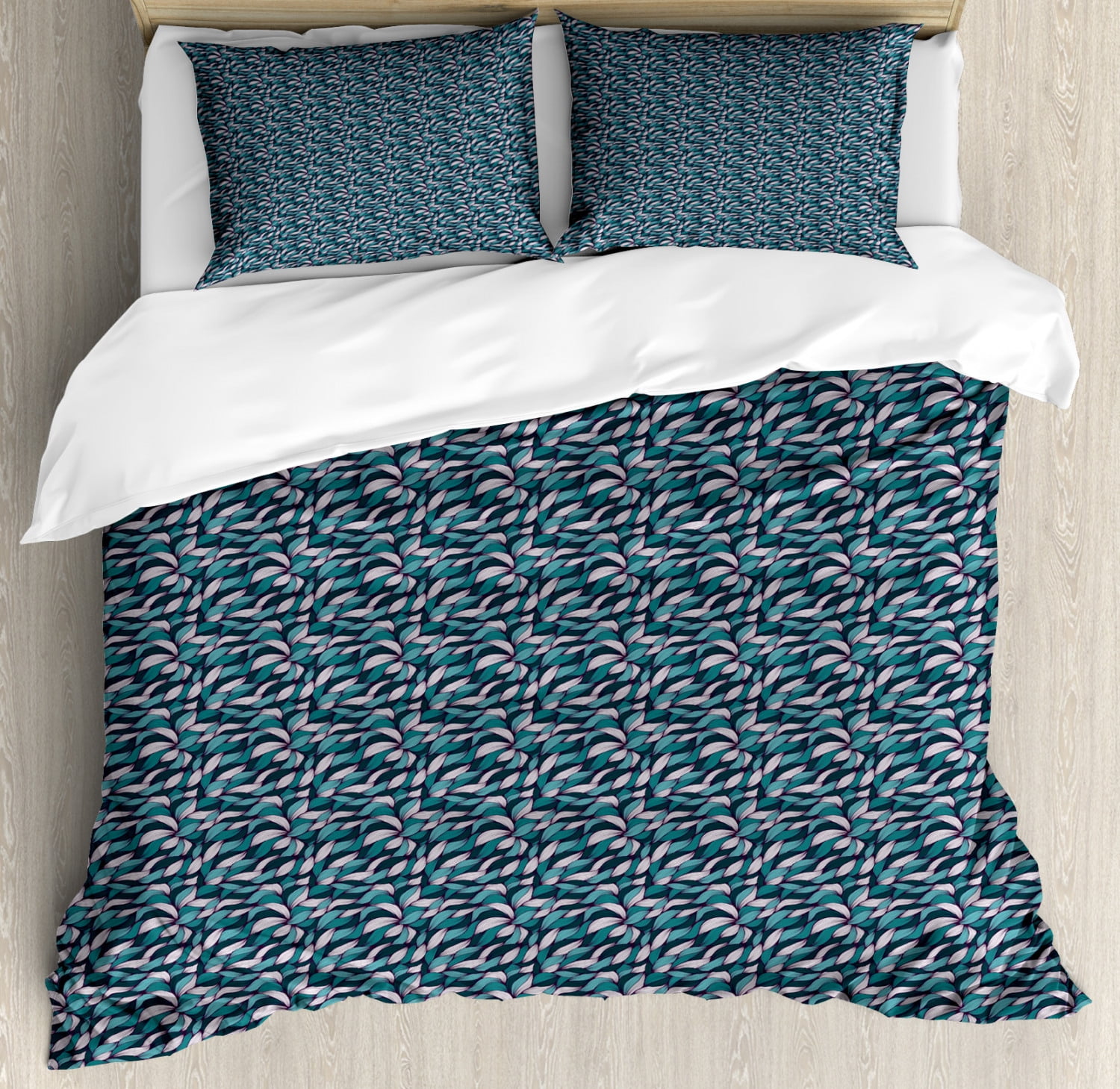 Abstract King Size Duvet Cover Set, Pattern with Joining Lines Tangled Curly Ornament with