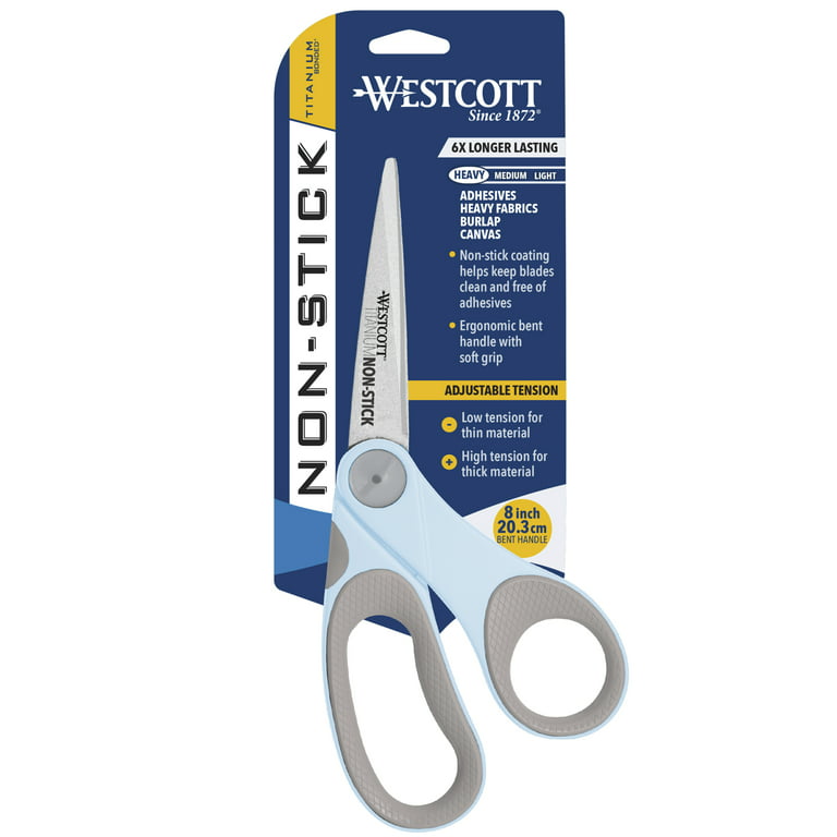 Westcott Craft Scissors, 8, Non-Stick, Titanium Bonded, Bent, Adjustable  Glide, Blue, 1-Count 