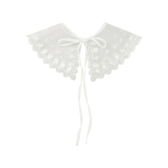INSPIRE CHIC Detachable Fake Collar, Semi-Sheer Embroidery Mini Cape Neck Ruff for Blouse White-1(Back Slit)