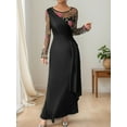 thumbnail image 3 of Women's Floral Mesh Sleeve Ruched Maxi Dress with Sheer Stretch Lined 95% Polyester 5% Elastane Ideal for Evening Events, 3 of 9