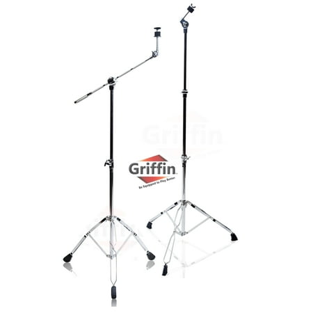 Cymbal Boom Stand & Straight Cymbal Stand Combo (Pack of 2) by Griffin Percussion Drum Hardware Set for Mounting & Holding Crash, Ride, Splash Cymbals Arm Counterweight Adapter Kit Double Braced
