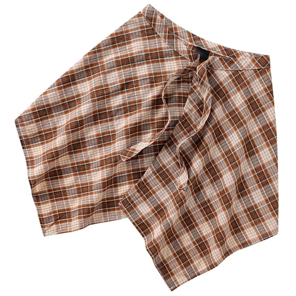 Yokua Tie Up Checkered Hip Scarf Layered Irregular Wrap Skirt Pleated Shirt Extender