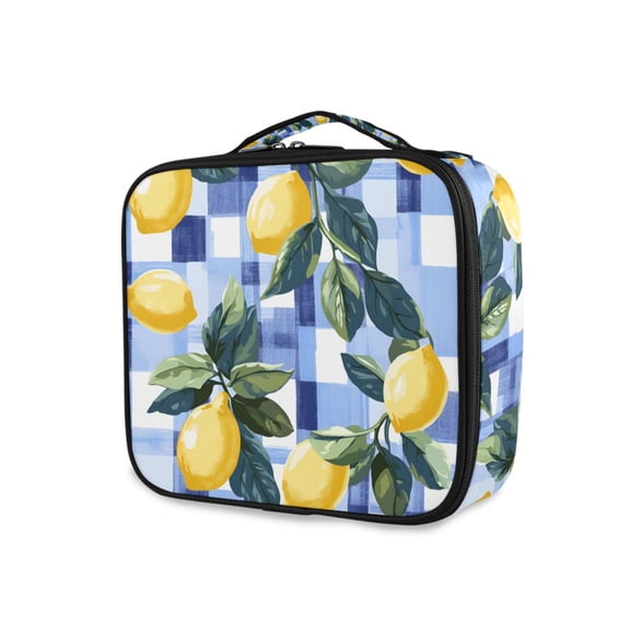 FORMRS Travel Makeup Bag Large Capacity Train Case Cosmetic Organizer with Adjustable Dividers, Cartoon Lemon Leaves
