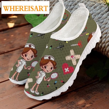 

2024 Brand Designer Women Shoes Flats Nurse Shoes Woman Surgical Nursing Medical Pattern Comfortable Mesh Sneakers
