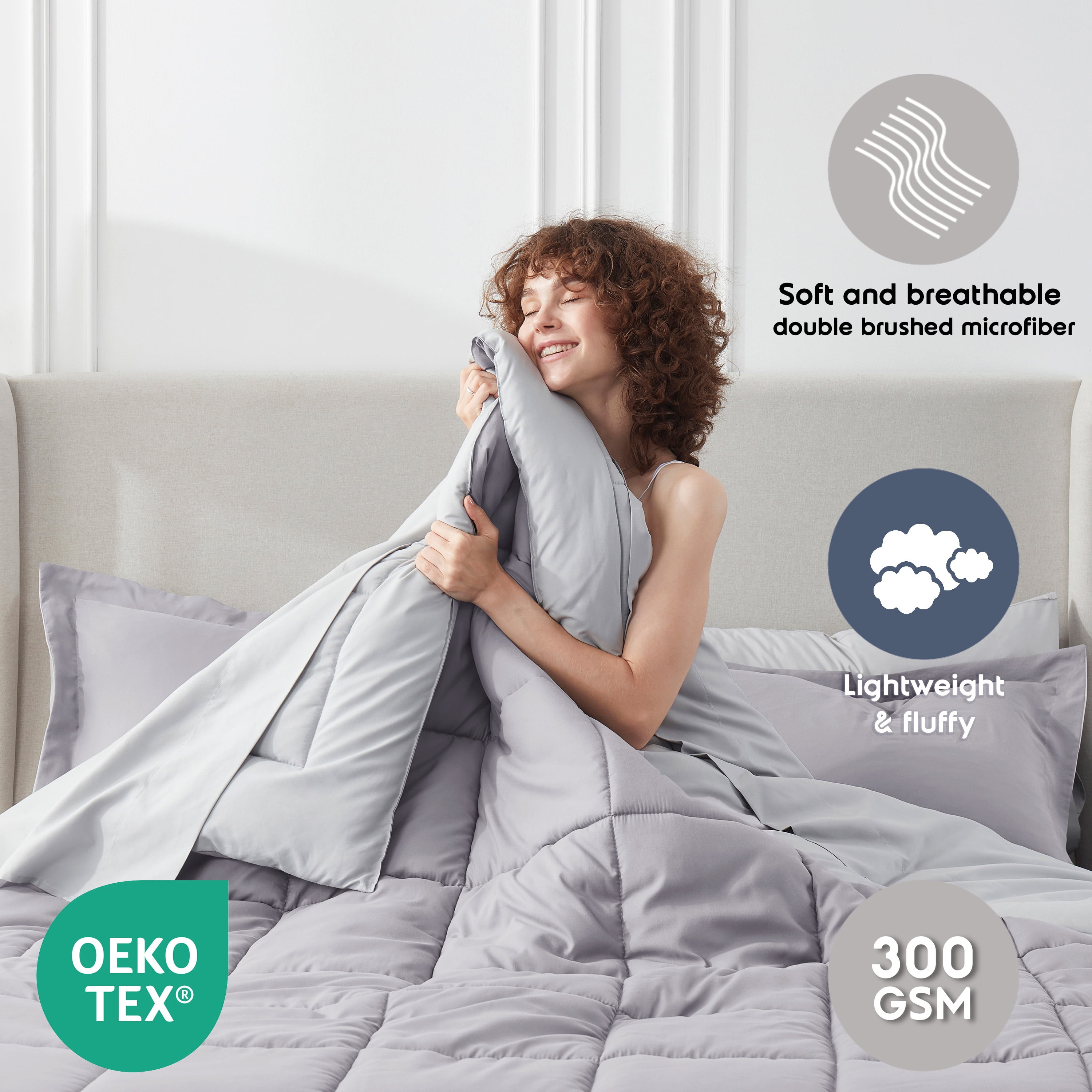 LammaLoe King Comforter Set, With King Sheets, Reversible Bed In A Bag 7 Piece, Bedding Set, Grey Lavender