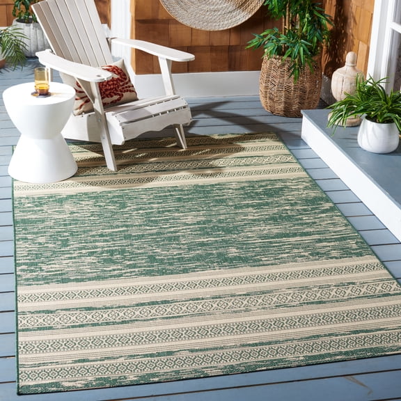 Safavieh Courtyard Galen Striped Indoor/Outdoor Area Rug, Dark Green/Beige, 4' x 5'7"