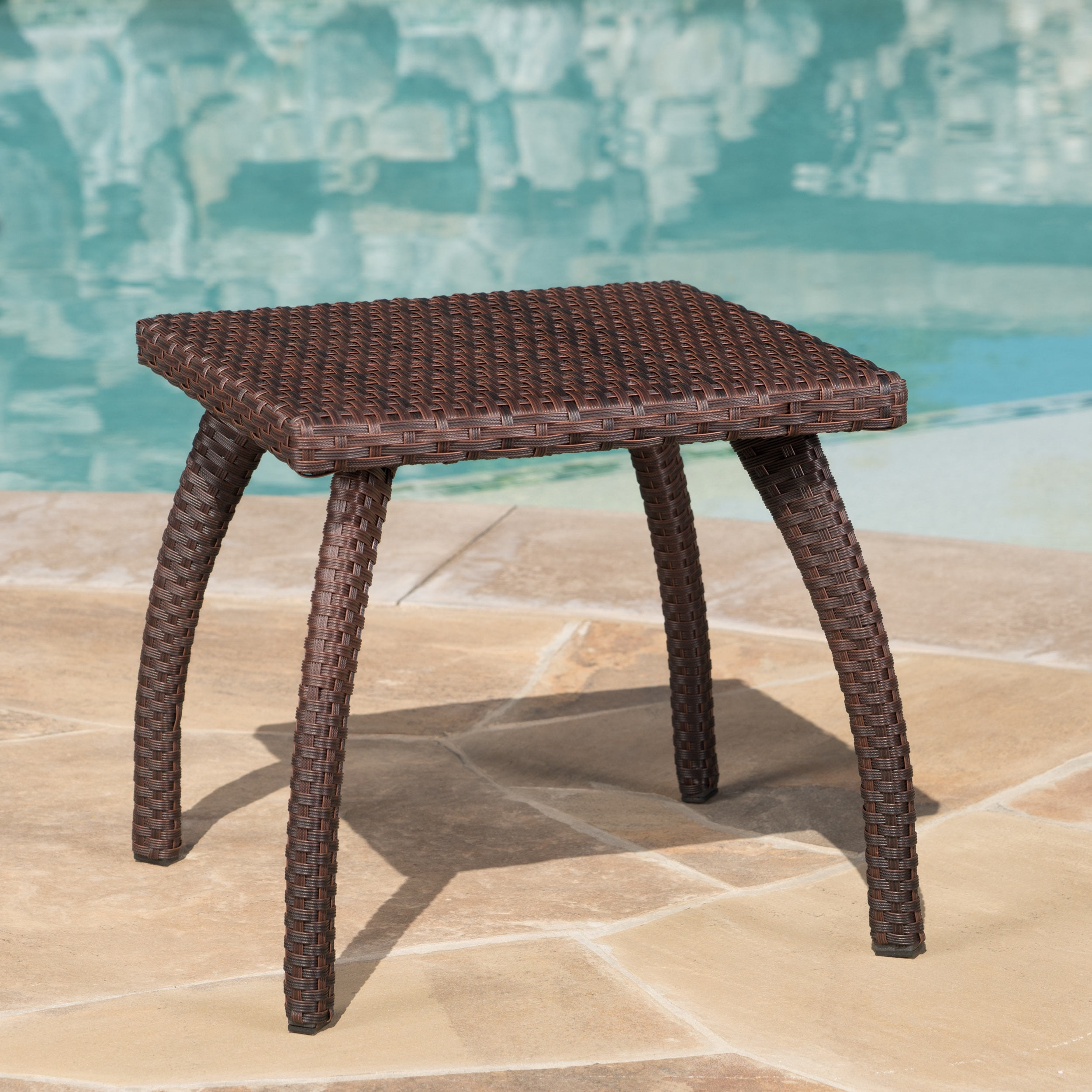 Kingsfield Outdoor Wicker Accent Table, Brown
