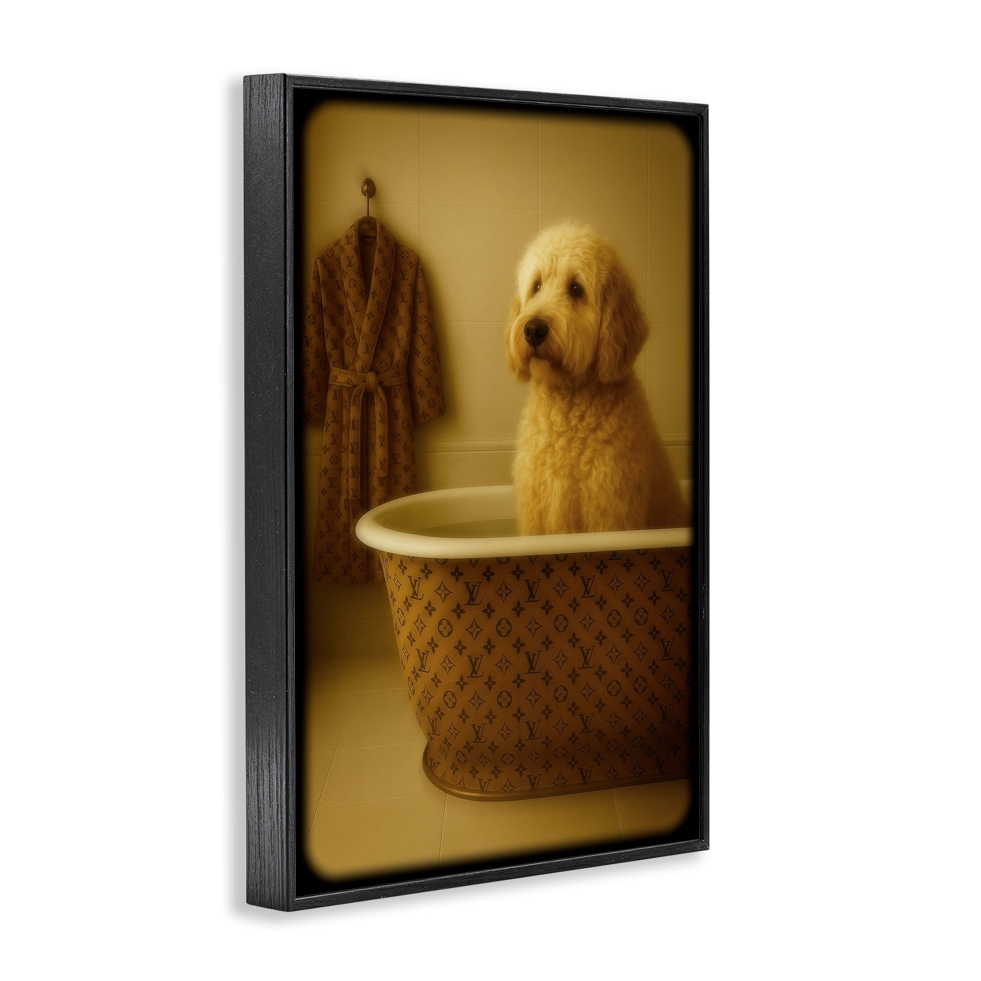 Stupell Industries Couture Dog in Luxury Tub Black Framed Giclee Art, design by Grotto Studios