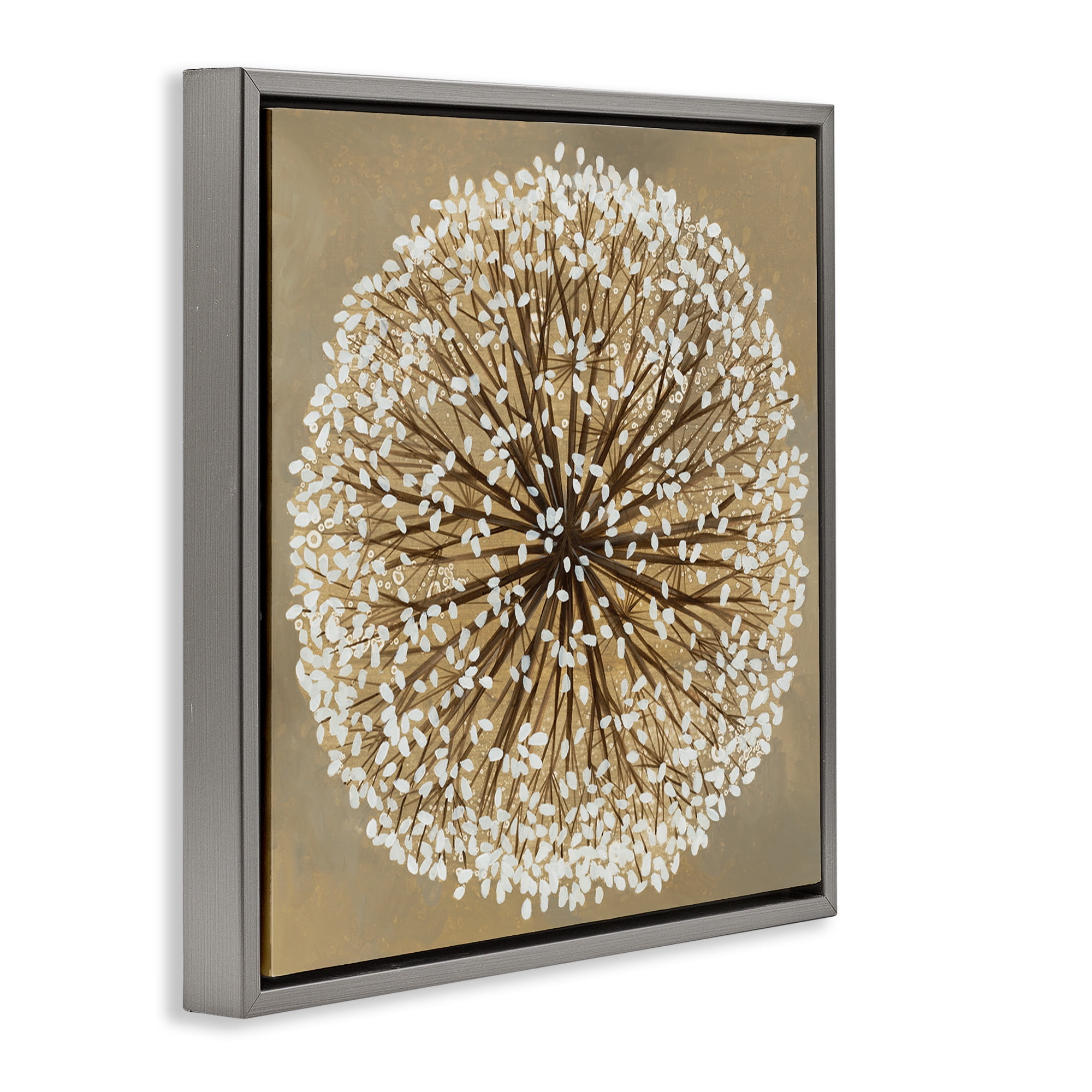 Stupell Industries Abstract Dandelion Flower Full Bloom Botanical & Floral Painting Gray Floater Framed Canvas Art Print Wall Art, 18 x 18