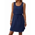 thumbnail image 3 of Women'S Waffle Knit Belted Tank High Waisted Dresses Square Neck Sleeveless Summer Short Dress Navy Blue S, 3 of 9