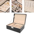 thumbnail image 5 of BIMZUC Black Double Layer Jewelry Box Organizer for Women Soft PU Leather Storage Case with Lock and Key for Necklaces Bracelets Earrings Rings Premium Keepsake Box Present 9.06 inches / 23 cm, 5 of 9