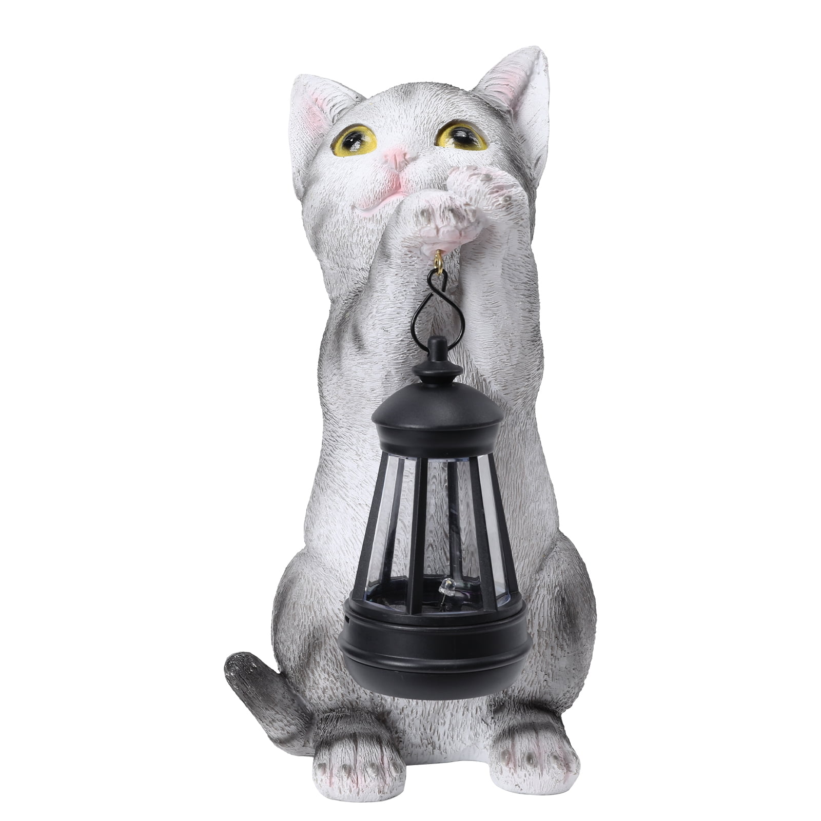 Solar Garden Outdoor Statues Cat with Solar Lantern,Outdoor Cat Figurines Decorations,Lawn Decor Rabbit Statue for Patio, Balcony, Yard Ornament,Unique Housewarming and Birthdays Gifts for Mom Women