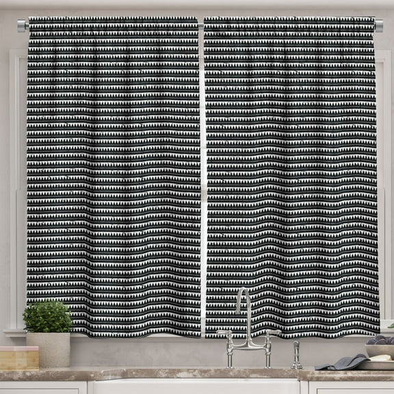 Aztec Curtains 2 Panels Set, Grunge Style Chevron Zigzags Triangles with Dots Monochrome Ethnic Arrangement, Window Drapes for Living Room Bedroom, 55W X 39L Inches, Black and White, by Ambesonne