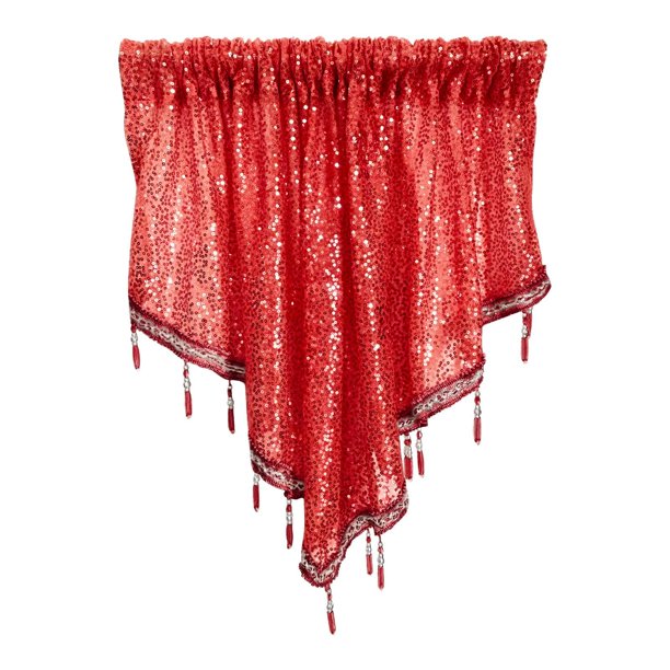 Triángulo Cortina Cortina Decoración de Navidad Decoración cómoda con la ventana de bolsillo de la barbilla de la borla para la cocina del hogar Rojo